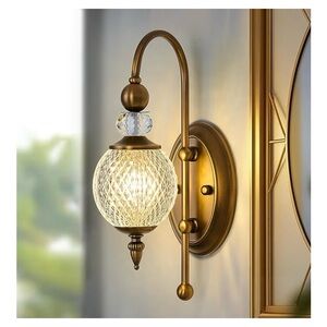 BRAND NEW Vintage Gold Wall Sconce with Acrylic Globe Shade Brass